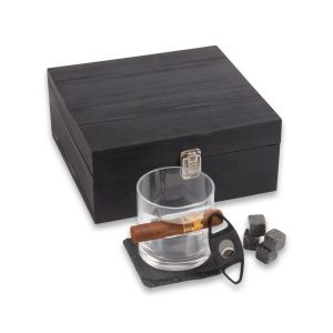 Boulevardier Set with Whiskey Glass, 12 whiskey Stones, Cigar Cutter and Slate Coaster
