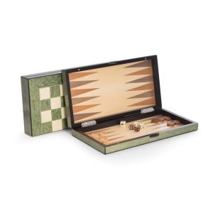 Harrison Green Inlaid  Wood Backgammon & Chess Set