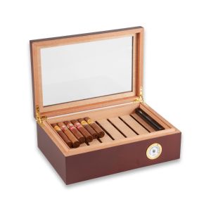 Havana Walnut 75 Cigar Humidor with Glass Viewing Top and Spanish Cedar Lining