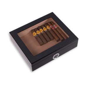 Carbon Fiber Design 20 Cigar Humidor with Glass Viewing Top and Cedar Lining