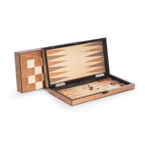 Harrison Brown Inlaid  Wood Backgammon & Chess Set
