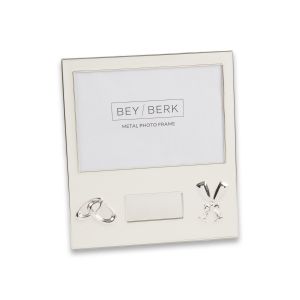Silver Plated Picture Frame Wedding Theme with Engraving Plate Holds 4" x 6" Photo