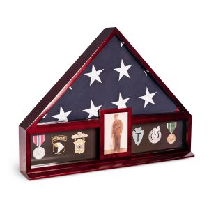 Cherry Wood Military Flag and Medal Display Case